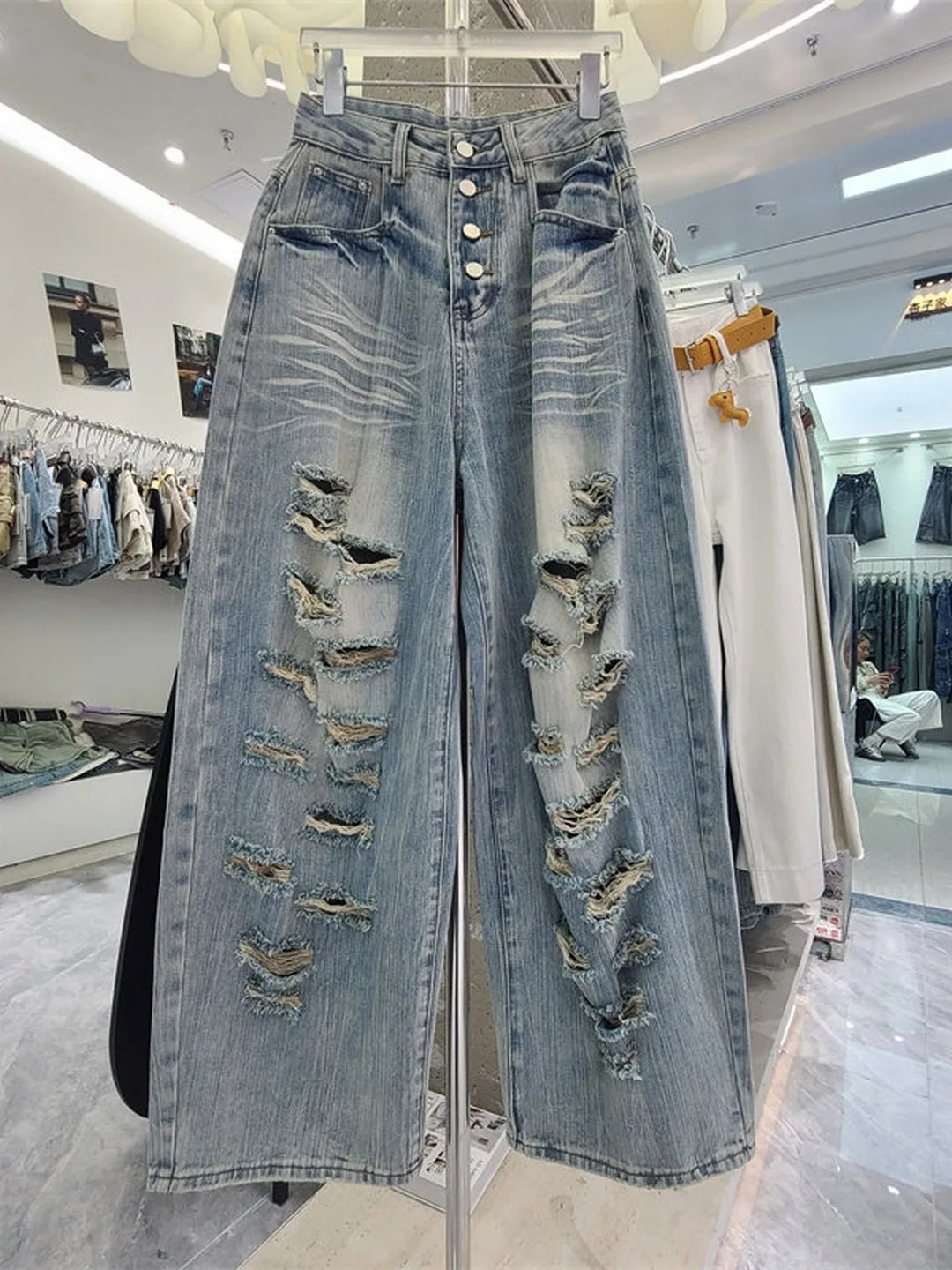 Retro Summer New High Waist Straight Leg Wide Leg Jeans Washed out Distressed Casual Vintage Floor Length Trousers
Retro Summer New High Waist Straight Leg Wide Leg Jeans Washed out Distressed Casual Vintage Floor Length Trousers
