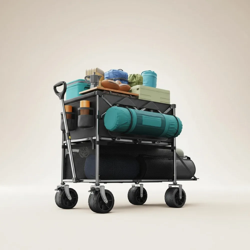 Складная универсальная тележка, сверхмощная вездеходная двухэтажная складная тележка для кемпинга, спорта, сада, продуктов
Складная универсальная тележка, сверхмощная вездеходная двухэтажная складная тележка для кемпинга, спорта, сада, продуктов