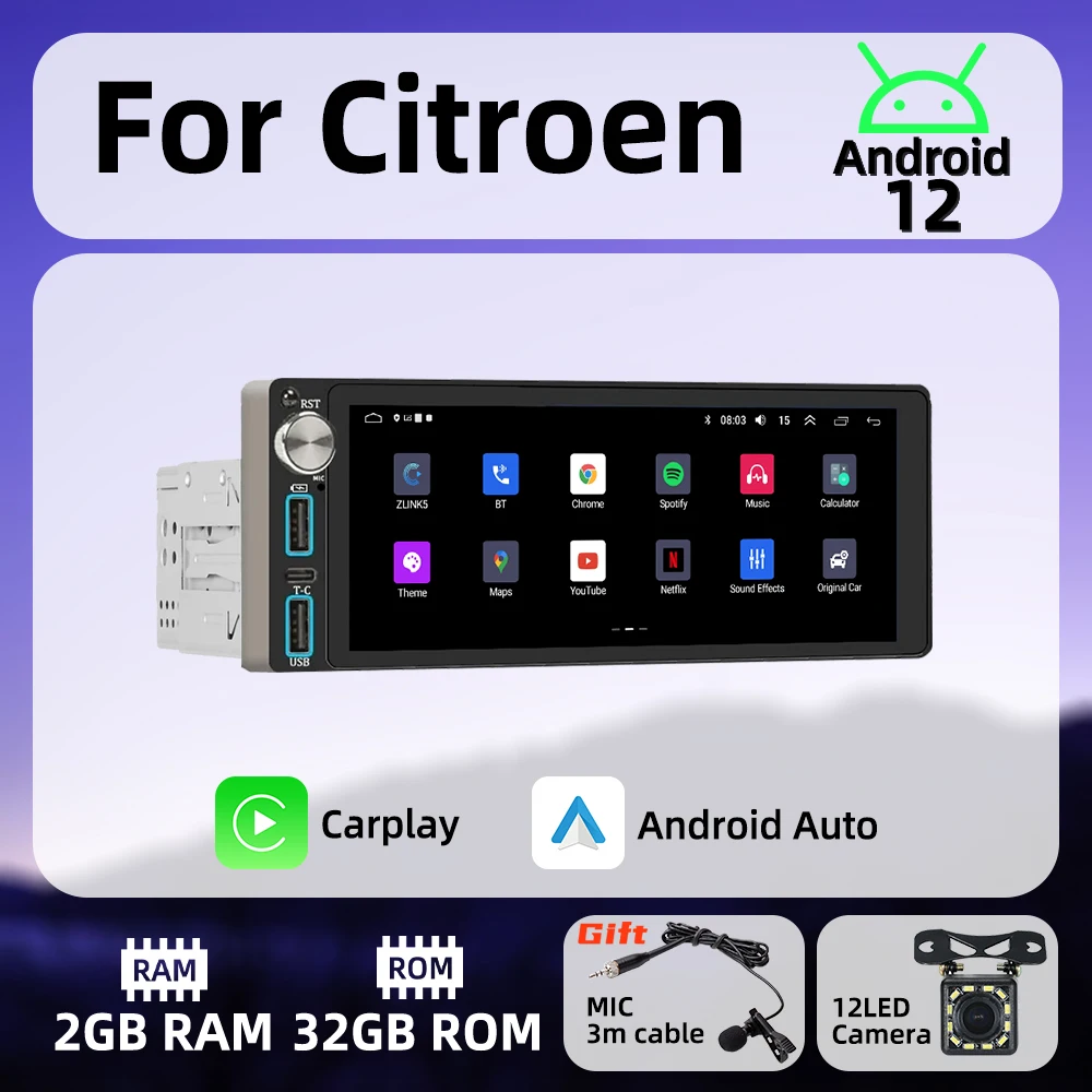 Wireless Carplay Android Auto Autoradio 1 Din Radio Android Car Multimedia for Citroen Stereo Head Unit GPS Navigation BT Wifi
Wireless Carplay Android Auto Autoradio 1 Din Radio Android Car Multimedia for Citroen Stereo Head Unit GPS Navigation BT Wifi