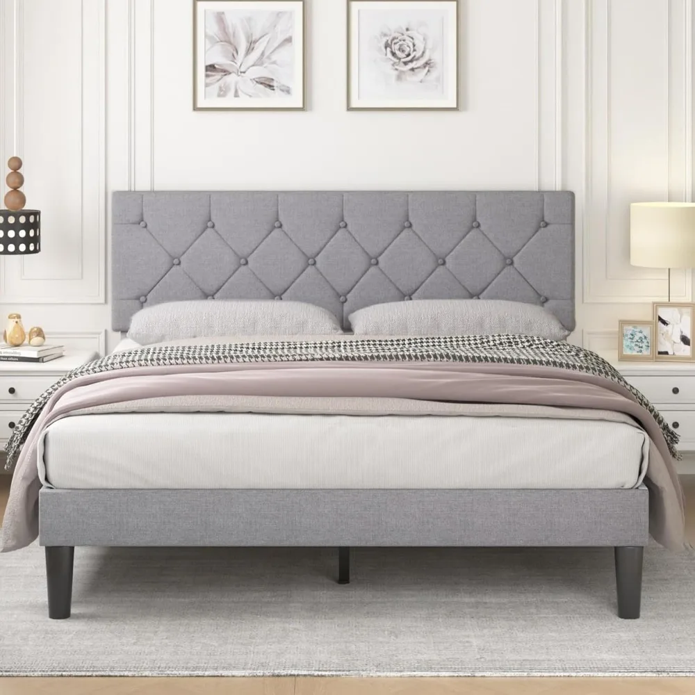 VECELO Queen Bed Frame with Headboard, Upholstered Platform Bedframe with Wooden Slat Support, Button Tufted Design, No Box Spri
VECELO Queen Bed Frame with Headboard, Upholstered Platform Bedframe with Wooden Slat Support, Button Tufted Design, No Box Spri