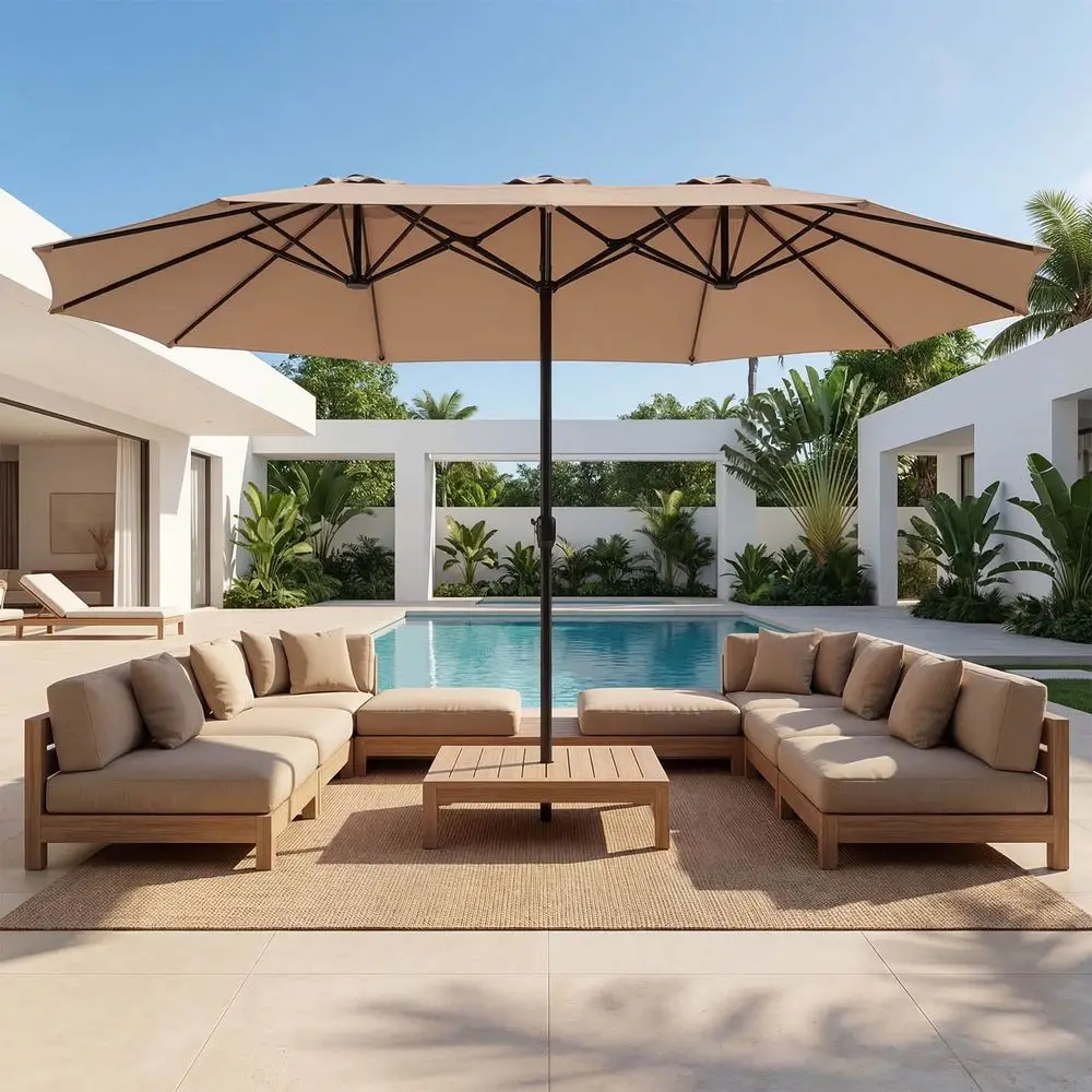 15t Outdoor Patio Umbrella Extra-Large Double-Sided Garden Umbrella with Crank Handle - Beige
15t Outdoor Patio Umbrella Extra-Large Double-Sided Garden Umbrella with Crank Handle - Beige