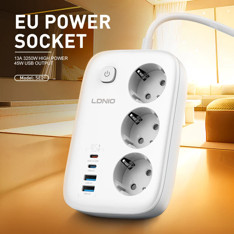 LDNIO EU Plug Power Strip 3 Outlet with 65W 4 USB C Port Electrical Socket Universal Outlet Home Office Adapter Surge Protector
LDNIO EU Plug Power Strip 3 Outlet with 65W 4 USB C Port Electrical Socket Universal Outlet Home Office Adapter Surge Protector
