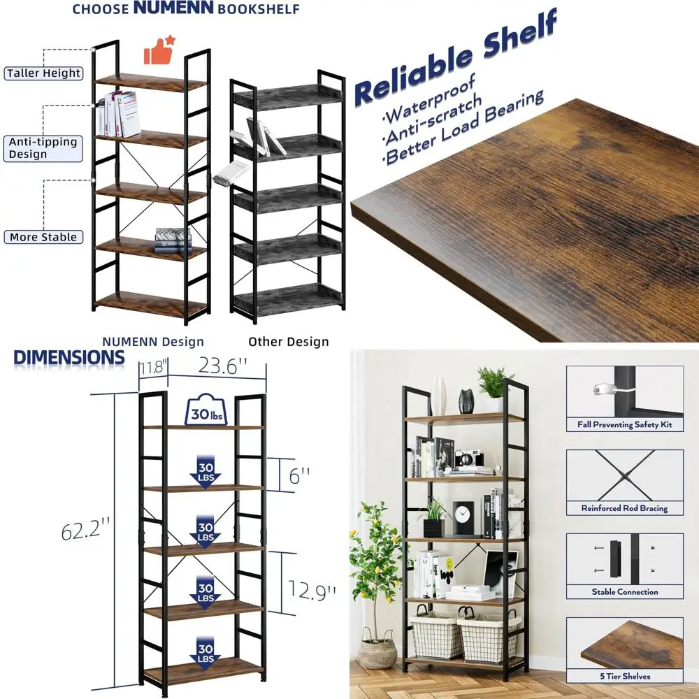 5-Tier Tall Bookshelf - Modern Storage Organizer for Books, Ideal for Home Office, Bedroom, Living Room, Vintage Style
5-Tier Tall Bookshelf - Modern Storage Organizer for Books, Ideal for Home Office, Bedroom, Living Room, Vintage Style