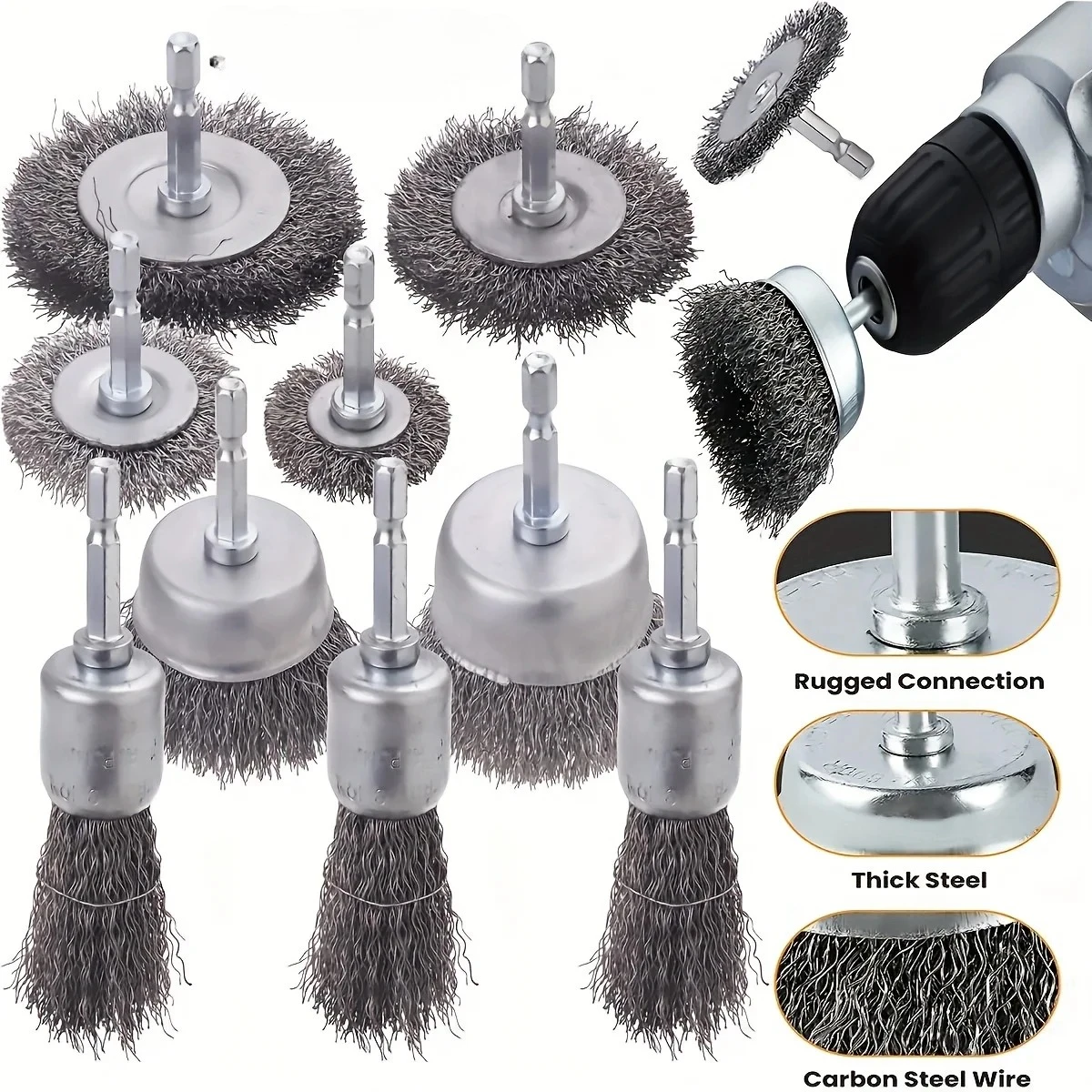 9pcs Coarse Carbon Steel Crimped Wire Wheel Wire Brush Wheel Cup Brush Set, Wire Brush
9pcs Coarse Carbon Steel Crimped Wire Wheel Wire Brush Wheel Cup Brush Set, Wire Brush