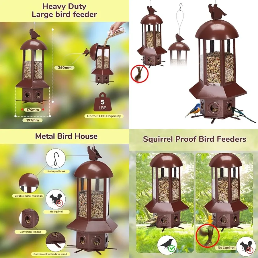 Professional Squirrel Proof Bird Feeders - Large Capacity 5.06 lbs, Reliable and Rust Resistant Metal Bird Feeding Station for
Professional Squirrel Proof Bird Feeders - Large Capacity 5.06 lbs, Reliable and Rust Resistant Metal Bird Feeding Station for