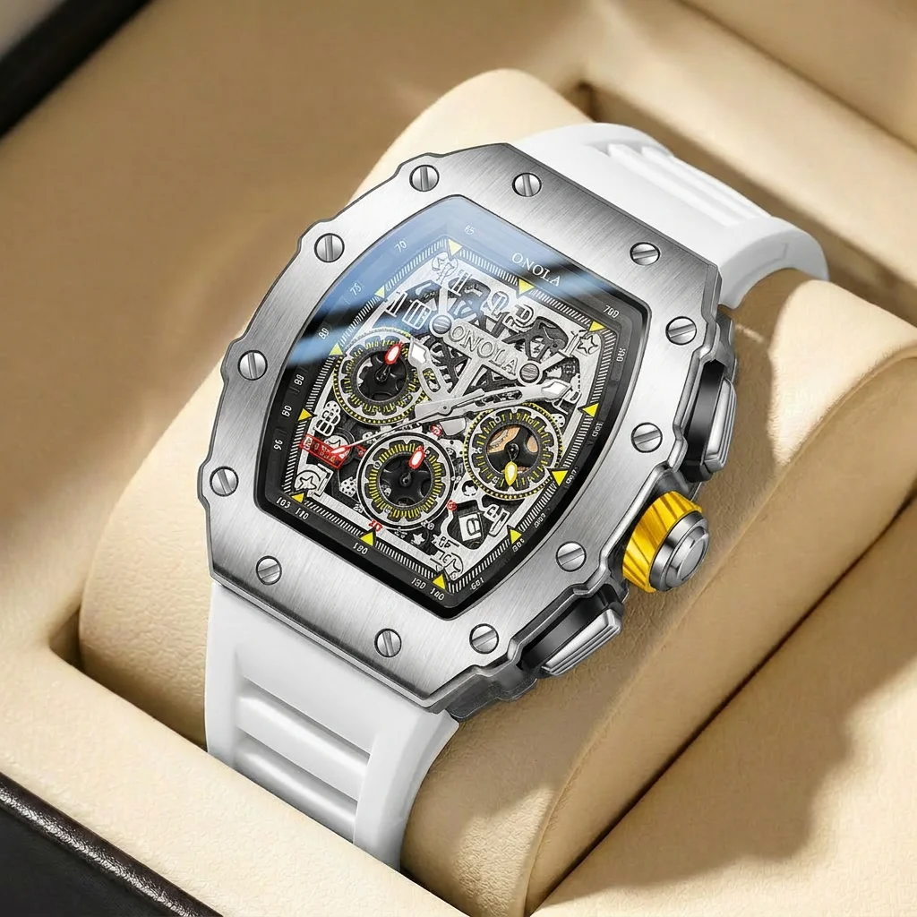 1pcs Men's silver dial silicone strap vintage fashion tonneau skeleton sporty details Mechanical Watch for business party holida
1pcs Men's silver dial silicone strap vintage fashion tonneau skeleton sporty details Mechanical Watch for business party holida