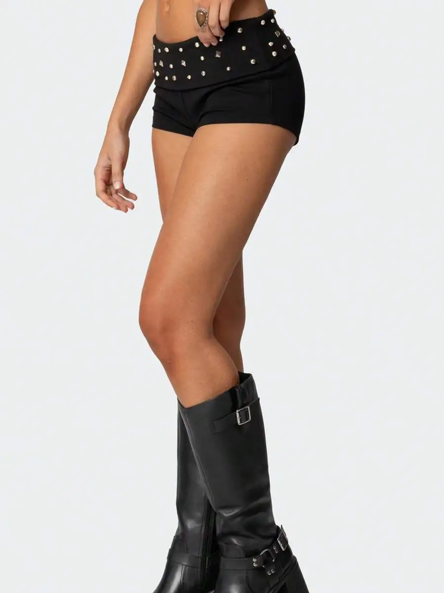Women Retro Y2K Low-Rise Folded Waist Studded Mini Shorts Slim Fit Summer Style
Women Retro Y2K Low-Rise Folded Waist Studded Mini Shorts Slim Fit Summer Style