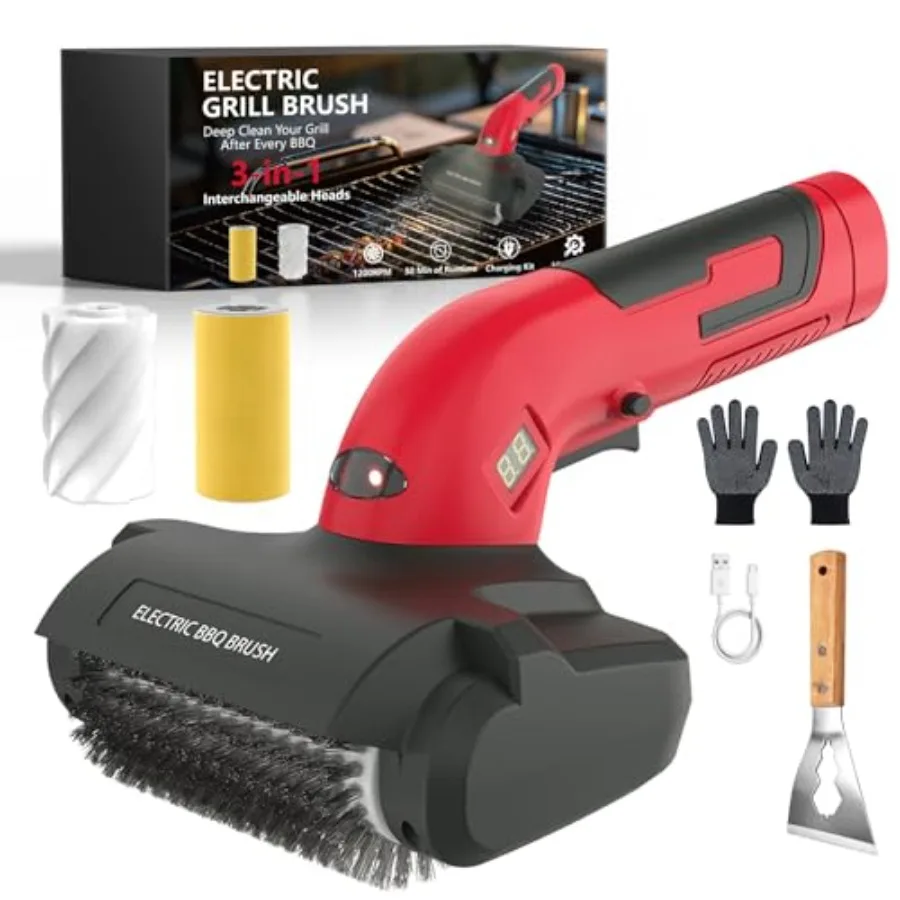 Electric Grill Brush for Outdoor, Upgraded BBQ Grill Cleaner with 3 Heads, 1200 RPM Speed, 304 Stainless Steel Bristle, Cordles
Electric Grill Brush for Outdoor, Upgraded BBQ Grill Cleaner with 3 Heads, 1200 RPM Speed, 304 Stainless Steel Bristle, Cordles