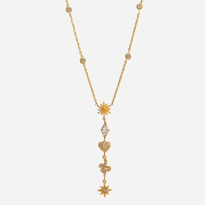 Minar Delicate Full CZ Zircon Starburst Sun Heart Y-shaped Pendant Necklace for Women 18K Gold PVD Plated Stainless Steel Choker
Minar Delicate Full CZ Zircon Starburst Sun Heart Y-shaped Pendant Necklace for Women 18K Gold PVD Plated Stainless Steel Choker
