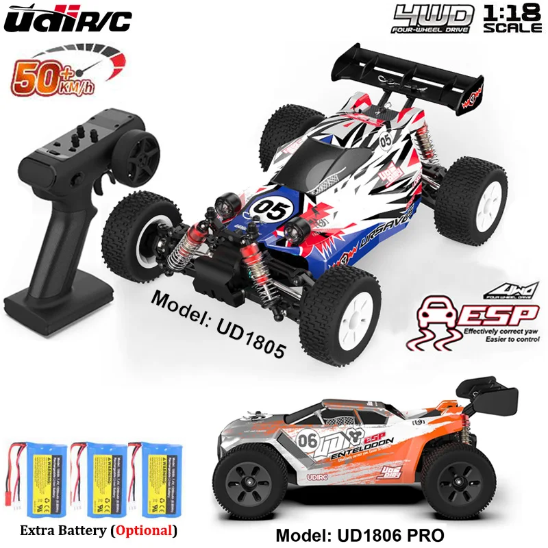 UDI/RC UD1805 UD1806 Pro RC Car 1/18 2.4GHz Brushless 40KM/H High Speed Off-Road 4WD Remote Control Racing Car Toy Gift For Kids
UDI/RC UD1805 UD1806 Pro RC Car 1/18 2.4GHz Brushless 40KM/H High Speed Off-Road 4WD Remote Control Racing Car Toy Gift For Kids