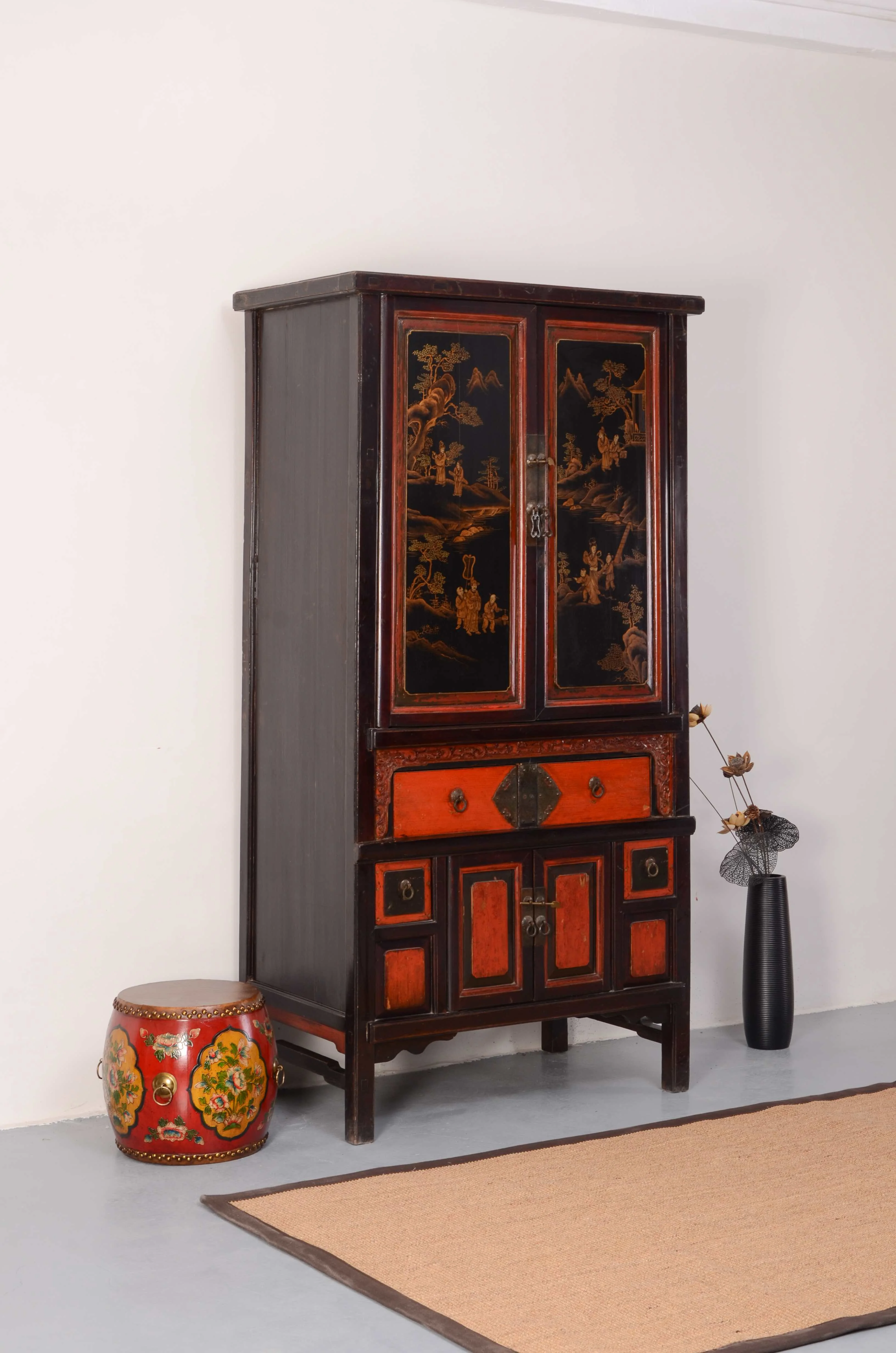 ❁w Antique Chinese Solid Wood 2-Doors+1 Drawer Cabinet Vermilion Gate Black Frame Eco-Paint for Living Room Dining Hotel o
❁w Antique Chinese Solid Wood 2-Doors+1 Drawer Cabinet Vermilion Gate Black Frame Eco-Paint for Living Room Dining Hotel o