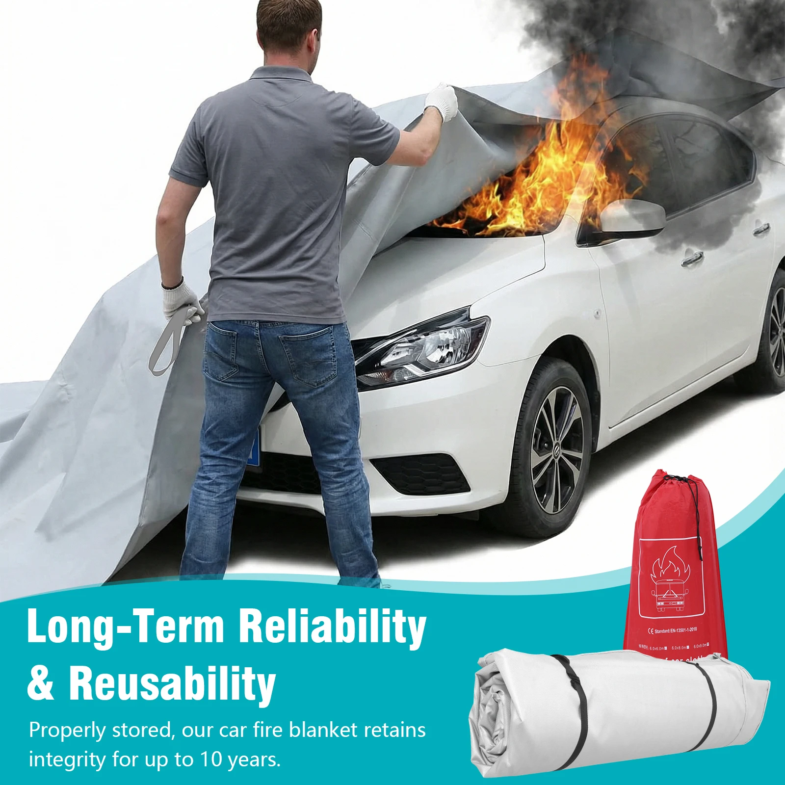 6X9M Emergency Fire Suppression Auto Fireproof Cover Silicone Coated High Temperature proof Fabric for EV Battery & Engine Fires
6X9M Emergency Fire Suppression Auto Fireproof Cover Silicone Coated High Temperature proof Fabric for EV Battery & Engine Fires