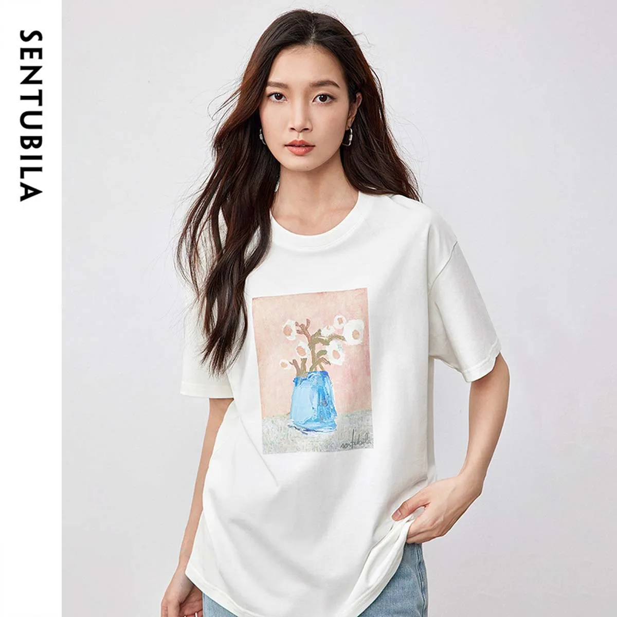 SENTUBILA Oversized Printed T-shirt Women Spring Summer 2025 Loose Fit Cotton Ribbed Round Neck Drop Short Sleeve Tees 152T58595
SENTUBILA Oversized Printed T-shirt Women Spring Summer 2025 Loose Fit Cotton Ribbed Round Neck Drop Short Sleeve Tees 152T58595