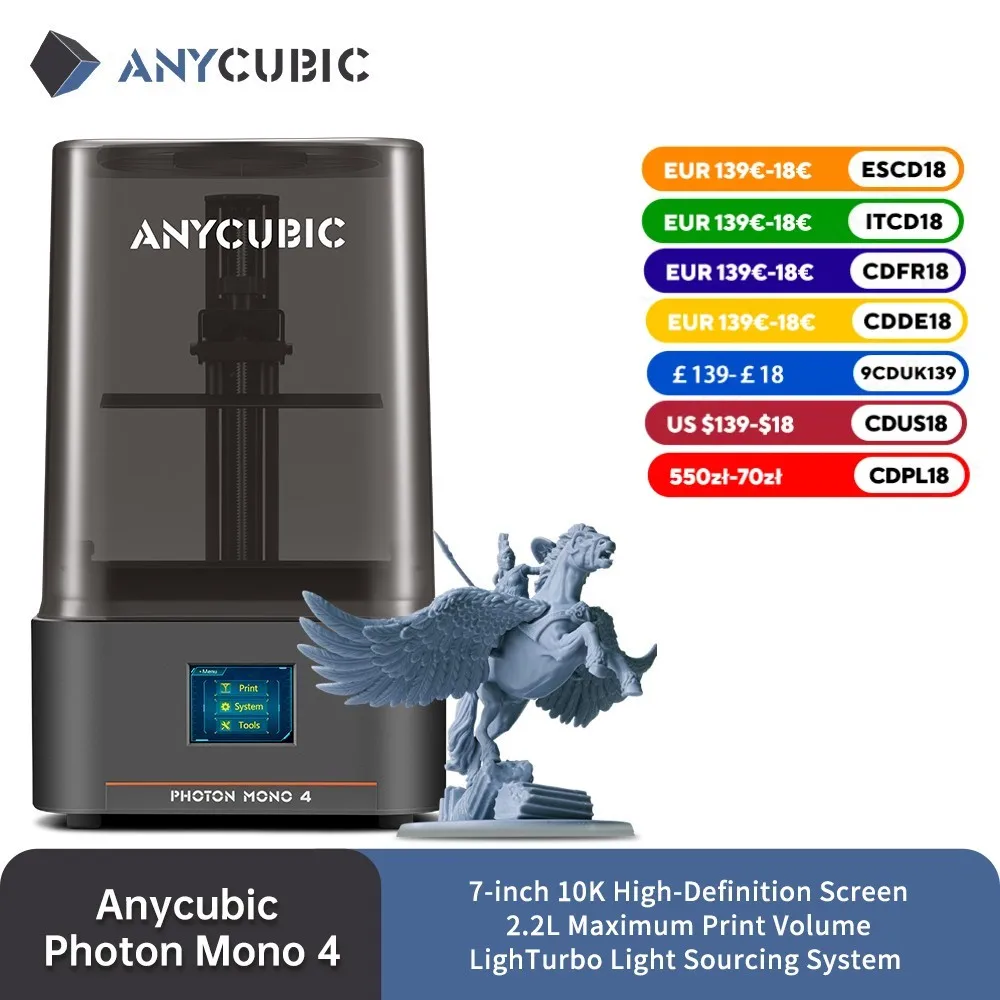 ANYCUBIC Photon Mono 4 AE Version ЖК-УФ-смола 3D-принтер Высокоскоростная 3D-печать 7 "10K экран высокой четкости 153×87×165 мм Размер печати
ANYCUBIC Photon Mono 4 AE Version ЖК-УФ-смола 3D-принтер Высокоскоростная 3D-печать 7 "10K экран высокой четкости 153×87×165 мм Размер печати
