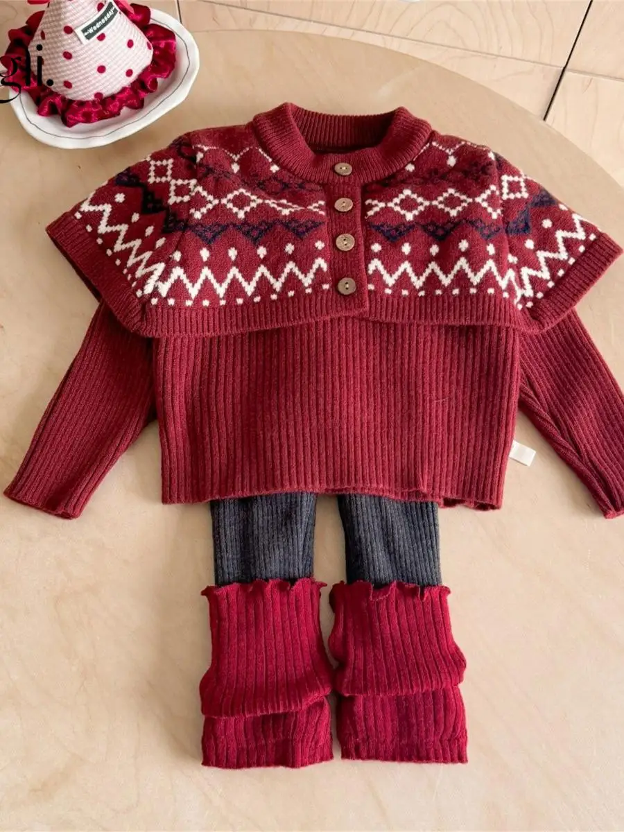 Зимний вязаный комплект для девочек: свитер и шарф, базовые штаны, костюм-двойка, красный узор Fair Isle, наряд для малышек...
Зимний вязаный комплект для девочек: свитер и шарф, базовые штаны, костюм-двойка, красный узор Fair Isle, наряд для малышек...