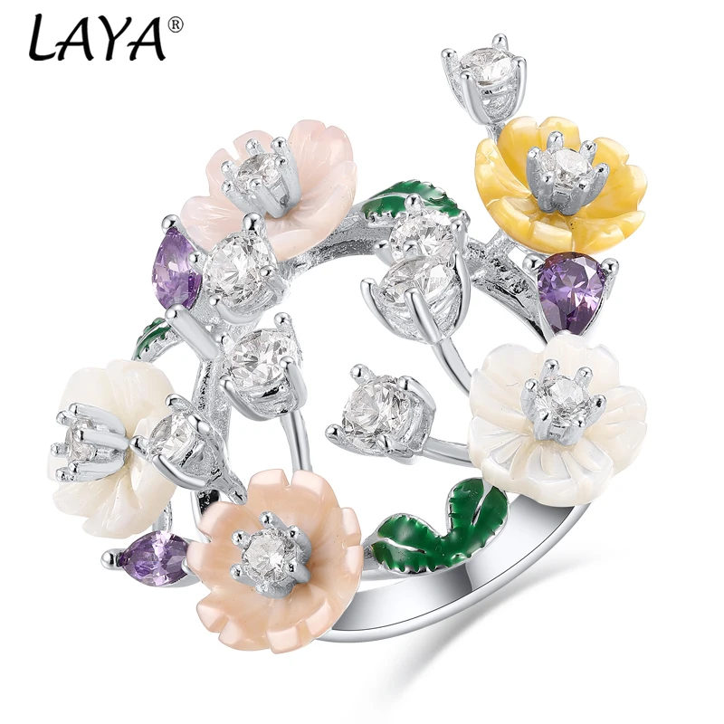 LAYA Стерлингового Серебра 925, модное разноцветное кольцо с цветком из натуральной ракушки, зеленая эмаль, циркон для женщин, свадебные украшения для помолвки
LAYA Стерлингового Серебра 925, модное разноцветное кольцо с цветком из натуральной ракушки, зеленая эмаль, циркон для женщин, свадебные украшения для помолвки