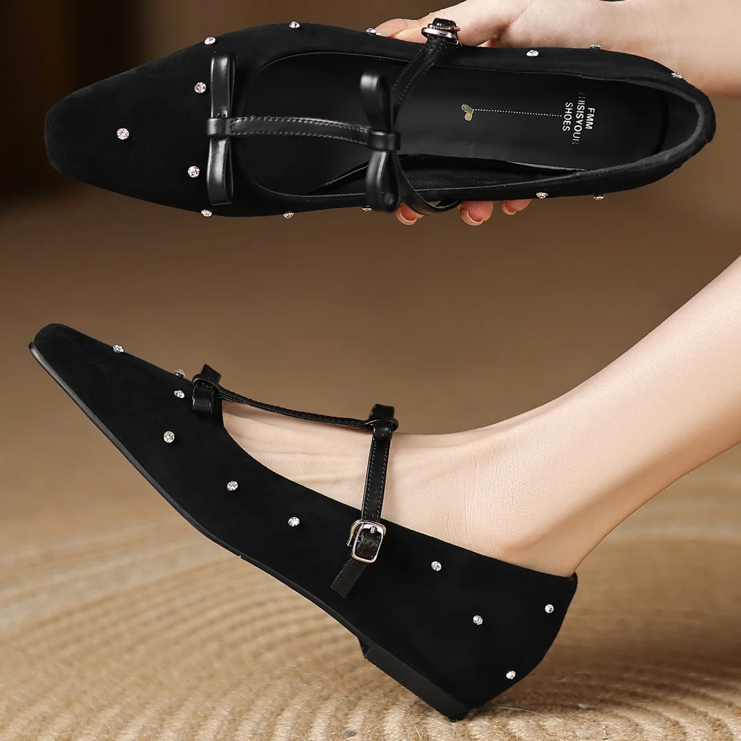 Women's natural suede leather -strap slip-on Mary Jane flats square toe crystal decoration sweet ladies slim daily dress shoes
Women's natural suede leather -strap slip-on Mary Jane flats square toe crystal decoration sweet ladies slim daily dress shoes