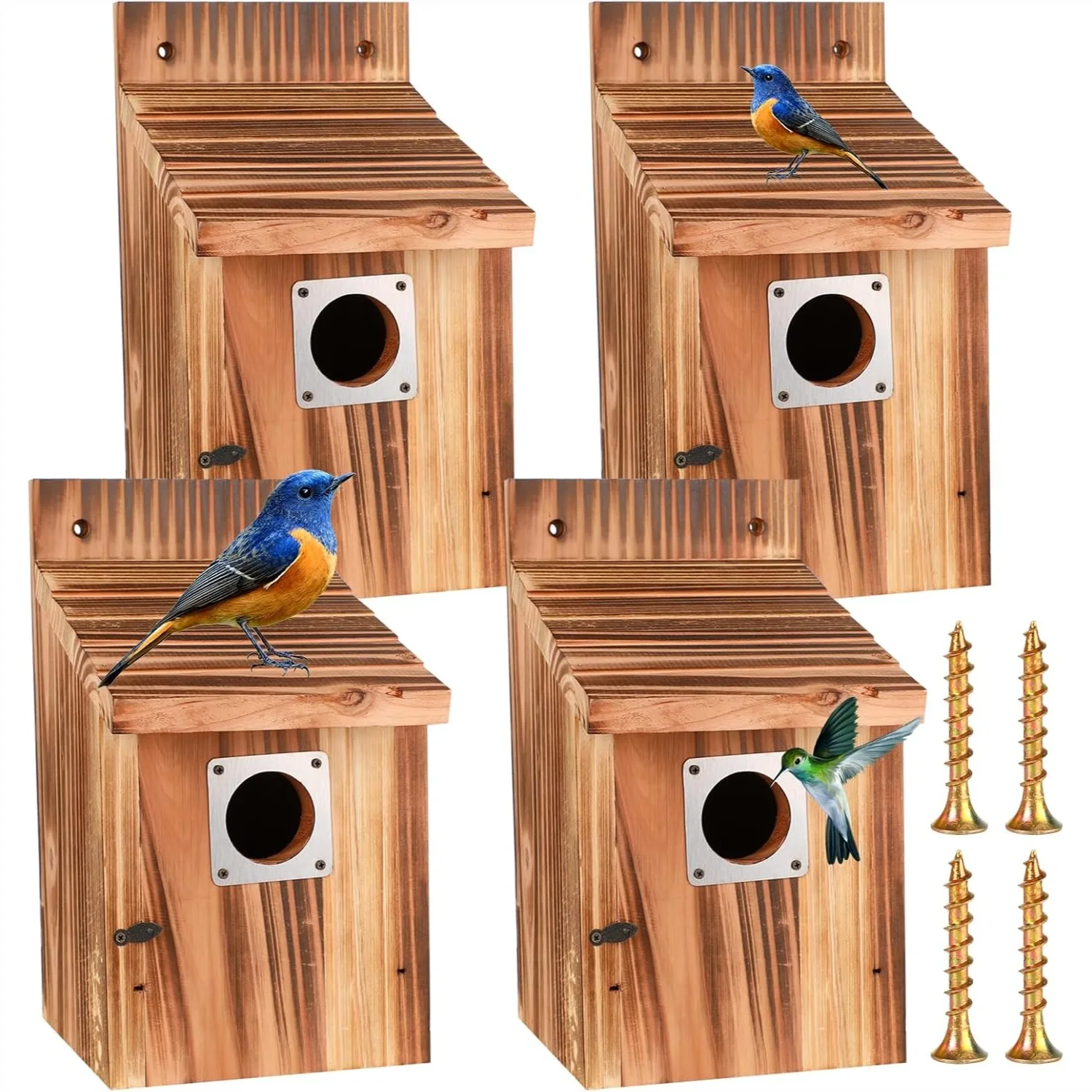4-Piece Outdoor Bird House Set with Metal Guards & Safety Locks for Bluebirds, Wrens, Finches
4-Piece Outdoor Bird House Set with Metal Guards & Safety Locks for Bluebirds, Wrens, Finches