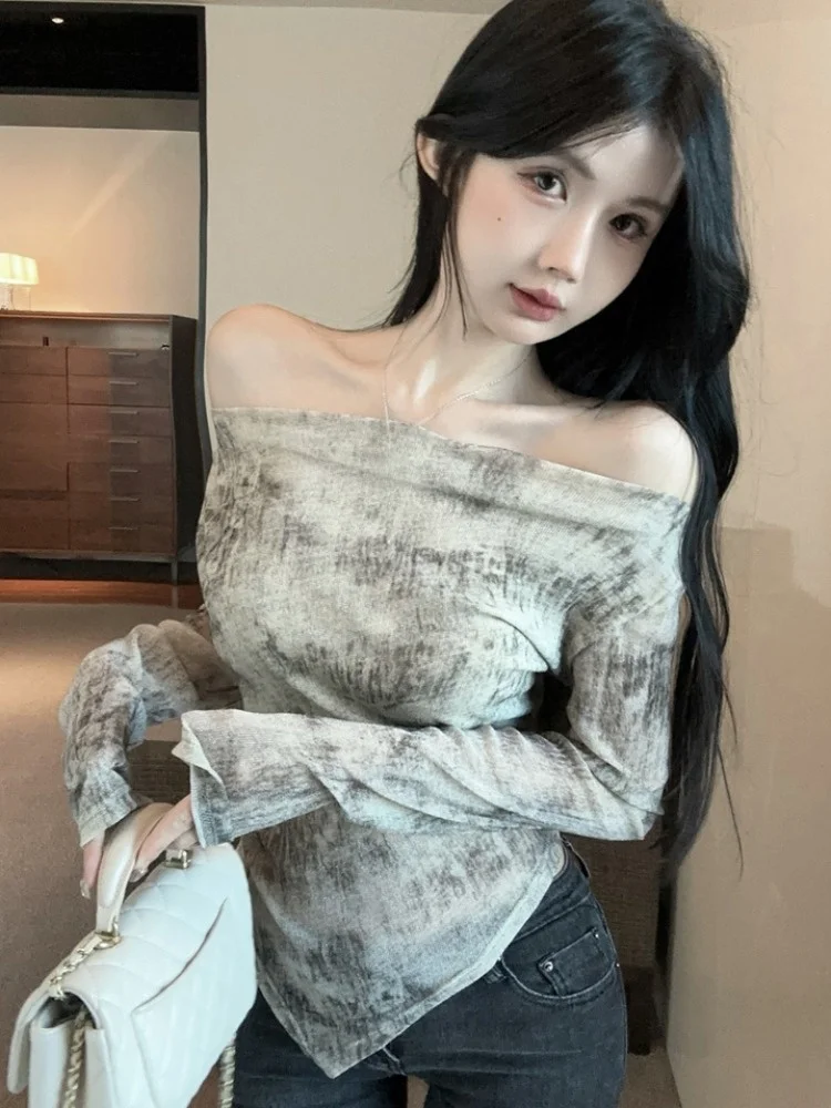 Retro Tie Dye Slim Fit Long Sleeve Women's Top Shoulder Baring Base Shirt Autumn Commute Style Casual Slimming Effect
Retro Tie Dye Slim Fit Long Sleeve Women's Top Shoulder Baring Base Shirt Autumn Commute Style Casual Slimming Effect