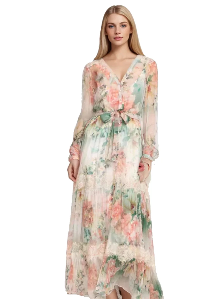 SEQINYY Elegant Midi Dress Summer Spring New Fashion Design Women Runway V-Neck Vintage Flower Print Lace Loose Holiday Belt
SEQINYY Elegant Midi Dress Summer Spring New Fashion Design Women Runway V-Neck Vintage Flower Print Lace Loose Holiday Belt