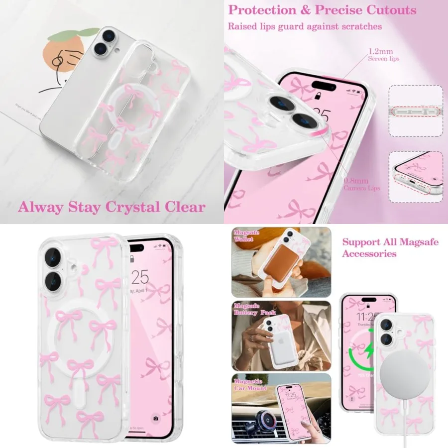 Magnetic for iPhone 17 Case, Bow Case Compatible with MagSafe, Wireless Slim Clear Ribbon Aesthetic Phone Cover Anti-ing Shockp
Magnetic for iPhone 17 Case, Bow Case Compatible with MagSafe, Wireless Slim Clear Ribbon Aesthetic Phone Cover Anti-ing Shockp