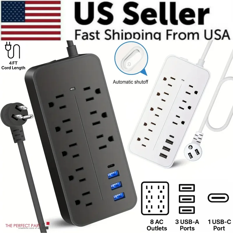 US Power Strip Surge Protector 8 AC Outlets 3 USB Ports + Type C Port 4 FT Cable
US Power Strip Surge Protector 8 AC Outlets 3 USB Ports + Type C Port 4 FT Cable