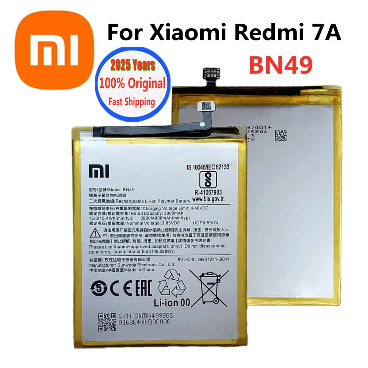 BN49 4000mAh Orginal Battery For Xiaomi Redmi 7A Redmi7A High Quality Phone Replacement Bateria With Free Tools
BN49 4000mAh Orginal Battery For Xiaomi Redmi 7A Redmi7A High Quality Phone Replacement Bateria With Free Tools