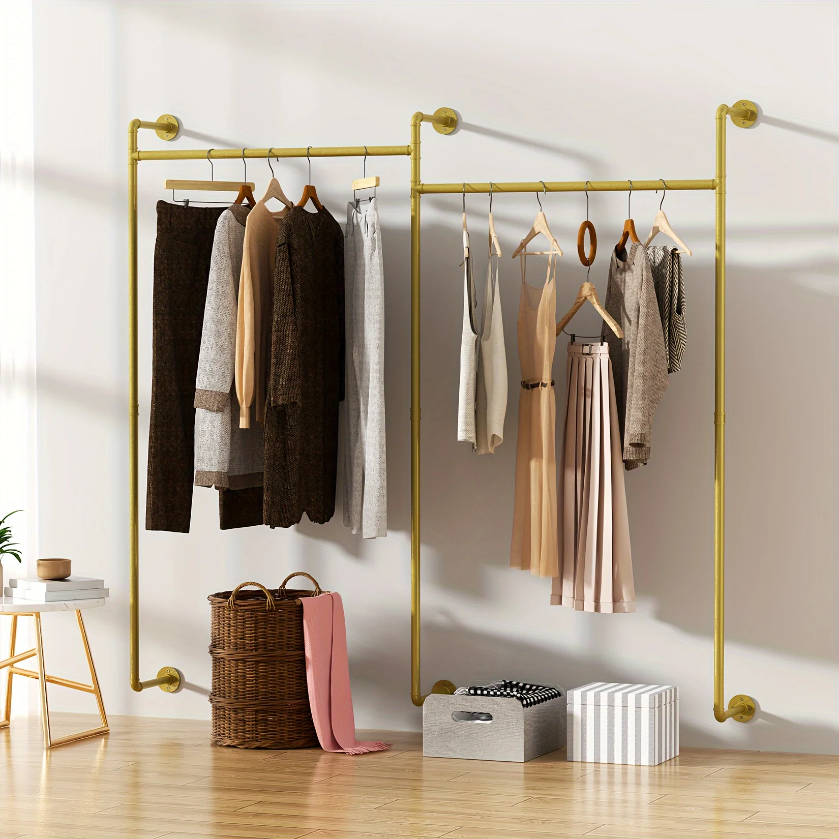 Heavy-Duty Industrial Wall-Mounted Pipe Clothing Rack - Metal Garment Rail System Suitable for Home, Office, Shop Wardrobe with Low Profile, Space-Saving Hanging Rail for Walk-in Storage, Black/Golden (No Freestanding Assembly)
Heavy-Duty Industrial Wall-Mounted Pipe Clothing Rack - Metal Garment Rail System Suitable for Home, Office, Shop Wardrobe with Low Profile, Space-Saving Hanging Rail for Walk-in Storage, Black/Golden (No Freestanding Assembly)