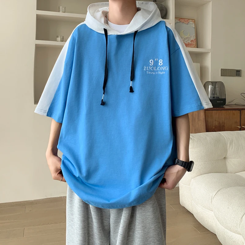 Men's Clothing Patchwork Loose Pullovers Contrasting Colors Casual Hooded Stylish Drawstring Summer Youthful Vitality T-shirts
Men's Clothing Patchwork Loose Pullovers Contrasting Colors Casual Hooded Stylish Drawstring Summer Youthful Vitality T-shirts