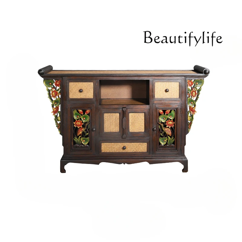 Southeast Asian Style Wood Carved Living Room Entrance Cabinet Thai Rattan Storage Organizer Curio Cabinet
Southeast Asian Style Wood Carved Living Room Entrance Cabinet Thai Rattan Storage Organizer Curio Cabinet