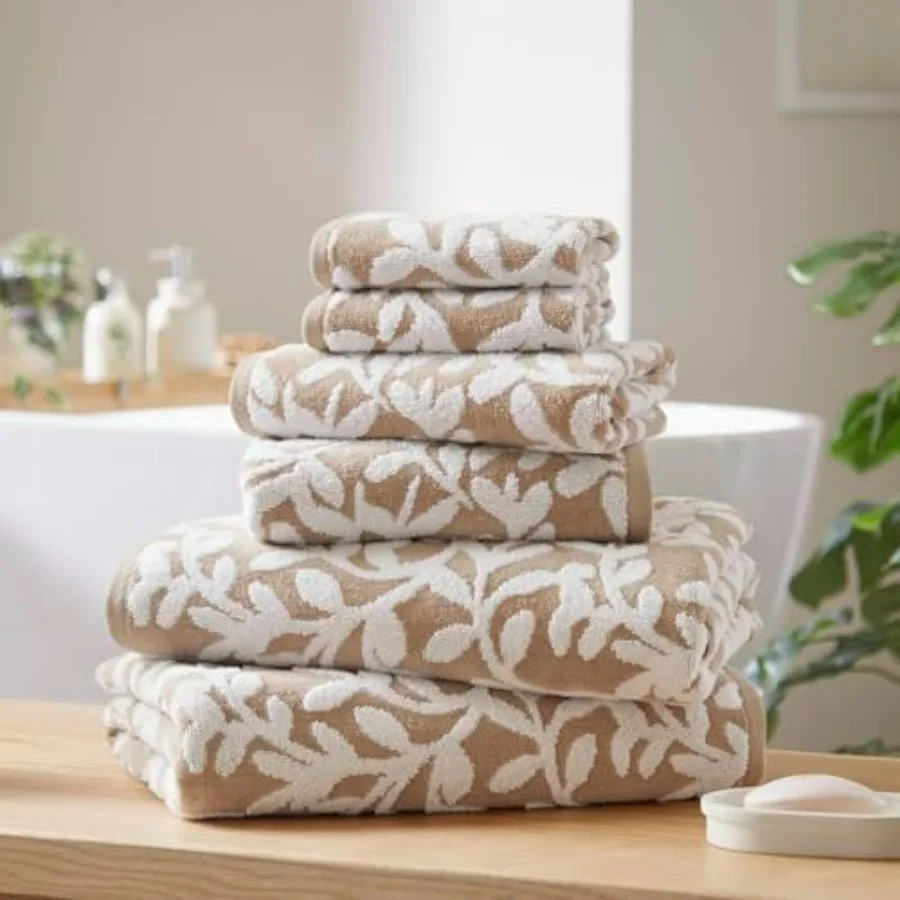 Bathroom towel set of 6 for floral decor use, zero twist cotton material, taupe color, soft absorbent quick-dry botanical leaf
Bathroom towel set of 6 for floral decor use, zero twist cotton material, taupe color, soft absorbent quick-dry botanical leaf