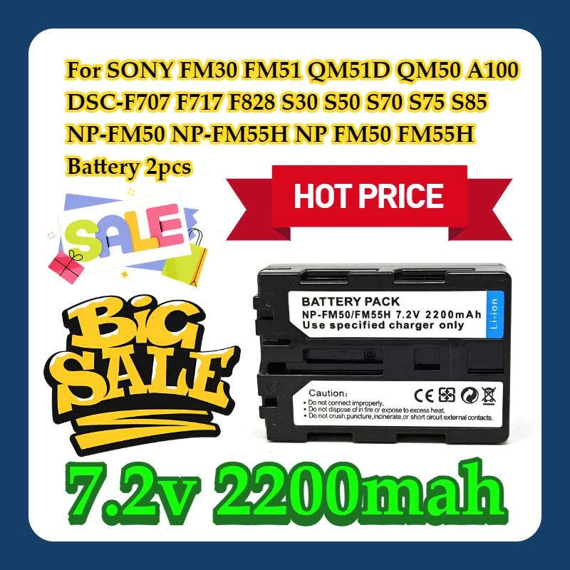 For SONY FM30 FM51 QM51D QM50 A100 DSC-F707 F717 F828 S30 S50 S70 S75 S85 NP-FM50 NP-FM55H NP FM50 FM55H Battery 2pcs
For SONY FM30 FM51 QM51D QM50 A100 DSC-F707 F717 F828 S30 S50 S70 S75 S85 NP-FM50 NP-FM55H NP FM50 FM55H Battery 2pcs