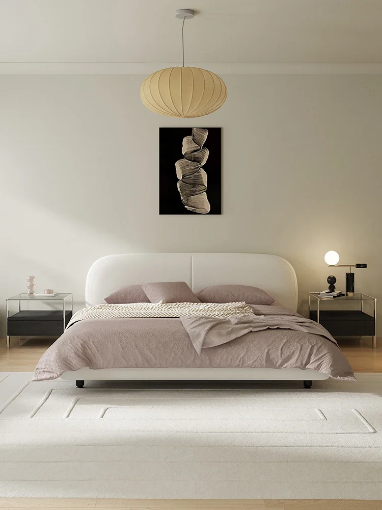 Modern minimalist fabric bed, Italian master bedroom, light French cream vintage double bed
Modern minimalist fabric bed, Italian master bedroom, light French cream vintage double bed