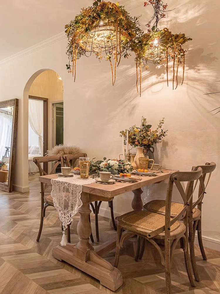 American countryside retro old solid wood dinner table French rustic style antique wabi-sabi style table
American countryside retro old solid wood dinner table French rustic style antique wabi-sabi style table