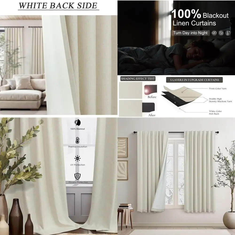 Бежевые льняные светонепроницаемые термошторы 52x54 дюйма для спальни, кухни - солнцезащитные, теплоизоляционные панели
Бежевые льняные светонепроницаемые термошторы 52x54 дюйма для спальни, кухни - солнцезащитные, теплоизоляционные панели