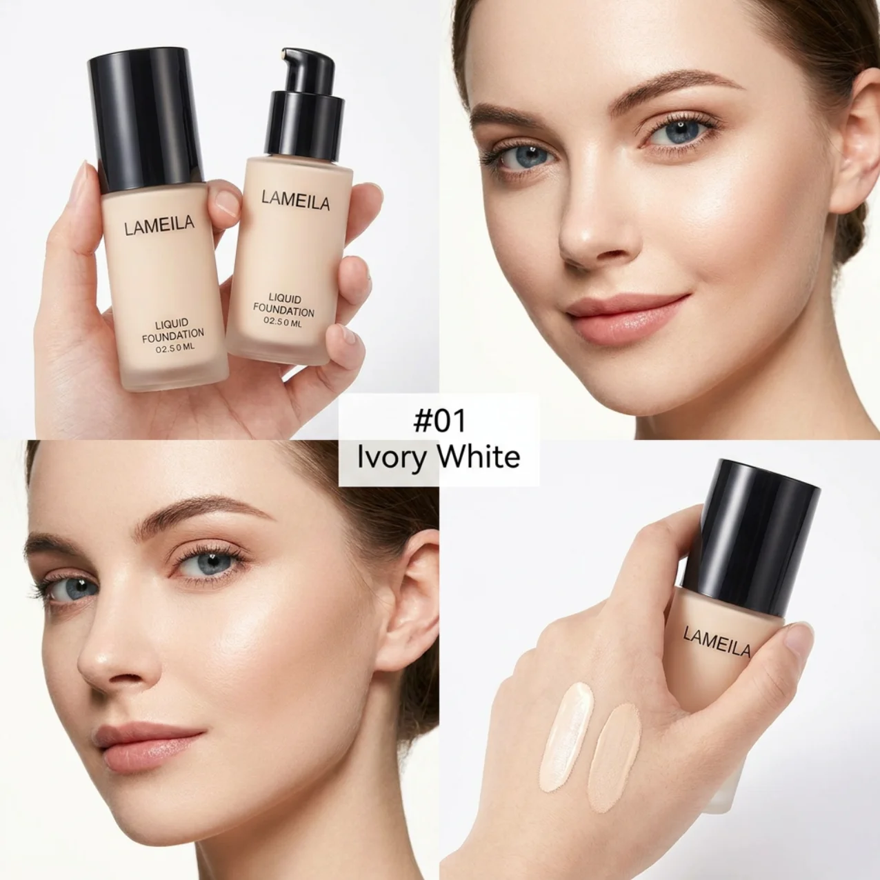 Foundation, long-lasting concealer, includes an eyelash curler, beige to light-medium neutral tones (can be layered for concealing, creamy texture, suitable for all light beige skin tones, for everyday and special occasions)
Foundation, long-lasting concealer, includes an eyelash curler, beige to light-medium neutral tones (can be layered for concealing, creamy texture, suitable for all light beige skin tones, for everyday and special occasions)