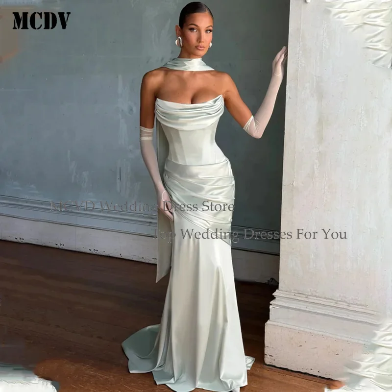 MCDV 2025 Satin Sheath Wedding Dress Long Scalloped Custom Made Bridal Gown Simple Pleat Stapless
MCDV 2025 Satin Sheath Wedding Dress Long Scalloped Custom Made Bridal Gown Simple Pleat Stapless