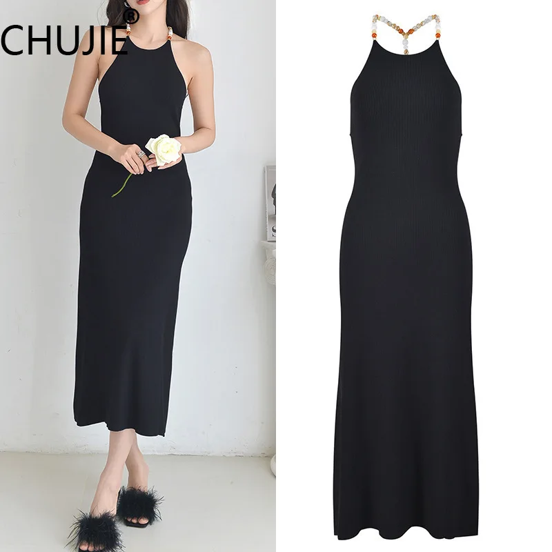 CHUJIE Women's Dress 2025 Spring/Summer New Backless Hanging Neck Black Vacation Style Niche Slimming Sexy Sleeveless Dress
CHUJIE Women's Dress 2025 Spring/Summer New Backless Hanging Neck Black Vacation Style Niche Slimming Sexy Sleeveless Dress