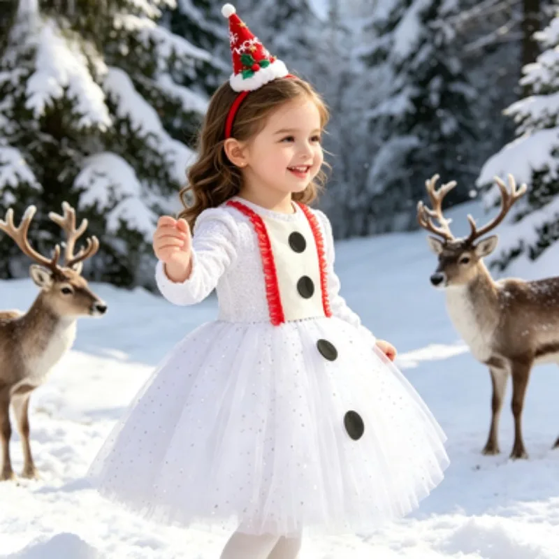 Girls White Mesh Sequined Snowman Puffy Dress, New Year Party Outfit with Headband, Casual Daily Wear for Christmas Parties
Girls White Mesh Sequined Snowman Puffy Dress, New Year Party Outfit with Headband, Casual Daily Wear for Christmas Parties