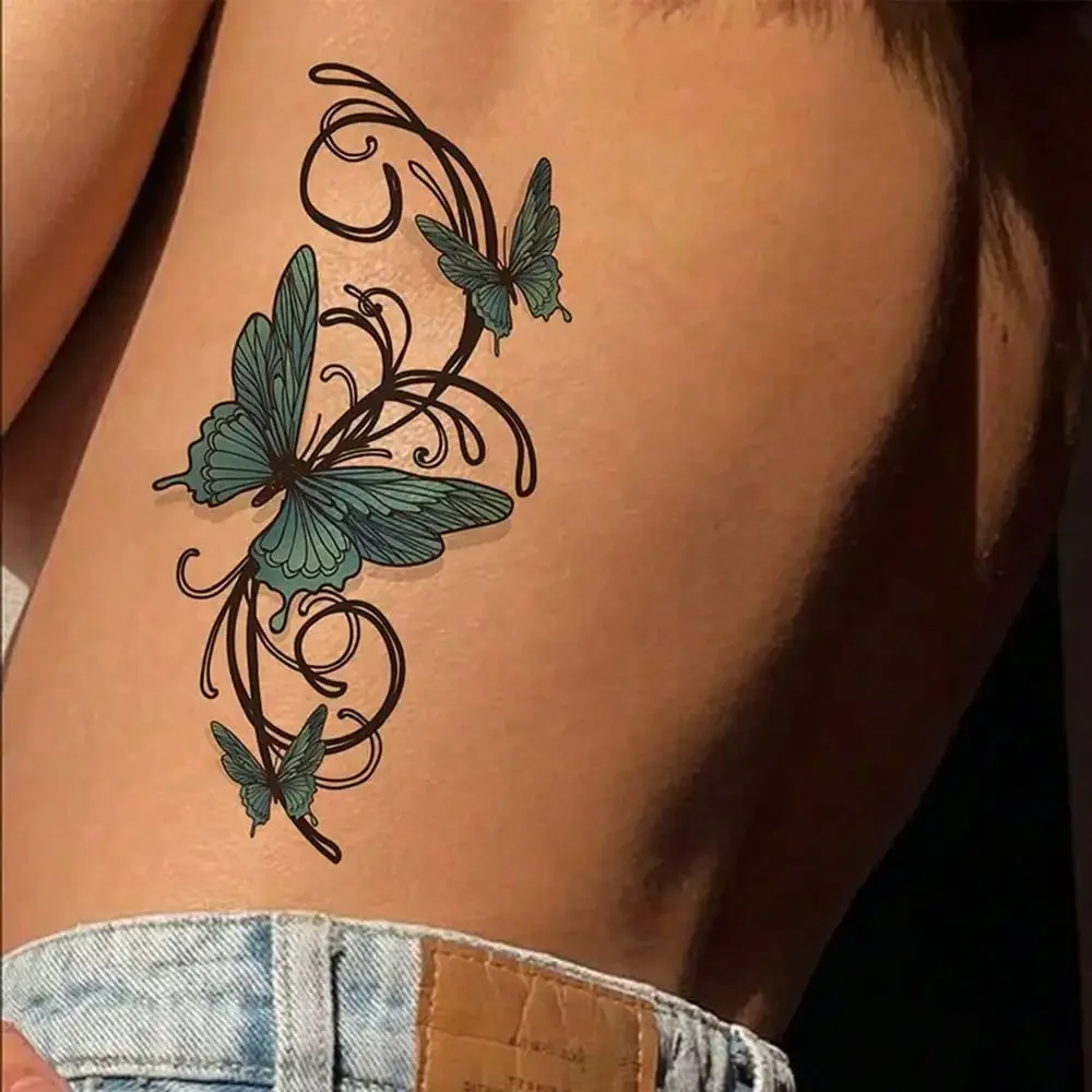 3PC Watercolor Blue Butterfly Temporary Tattoo Stickers Black Swirl Vine Line Gradient Blue Butterfly Body Fake Tattoos For Arm Leg
3PC Watercolor Blue Butterfly Temporary Tattoo Stickers Black Swirl Vine Line Gradient Blue Butterfly Body Fake Tattoos For Arm Leg