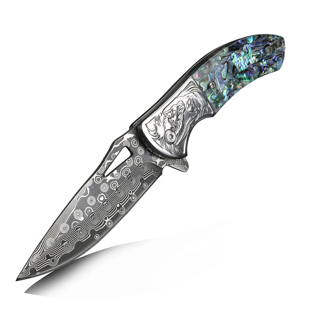 Colorful shell handle Damascus steel folding small knife, fruit knife, portable outdoor knife, handmade knife
Colorful shell handle Damascus steel folding small knife, fruit knife, portable outdoor knife, handmade knife