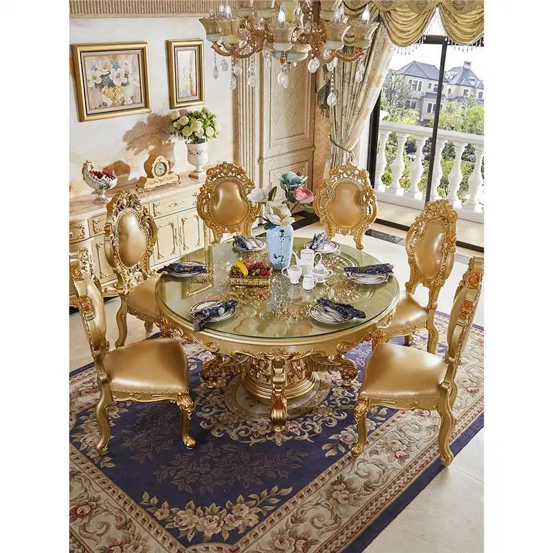 European dining table and chair combination round diningtable household glass surface neoclassical luxury solid wood carving fl
European dining table and chair combination round diningtable household glass surface neoclassical luxury solid wood carving fl