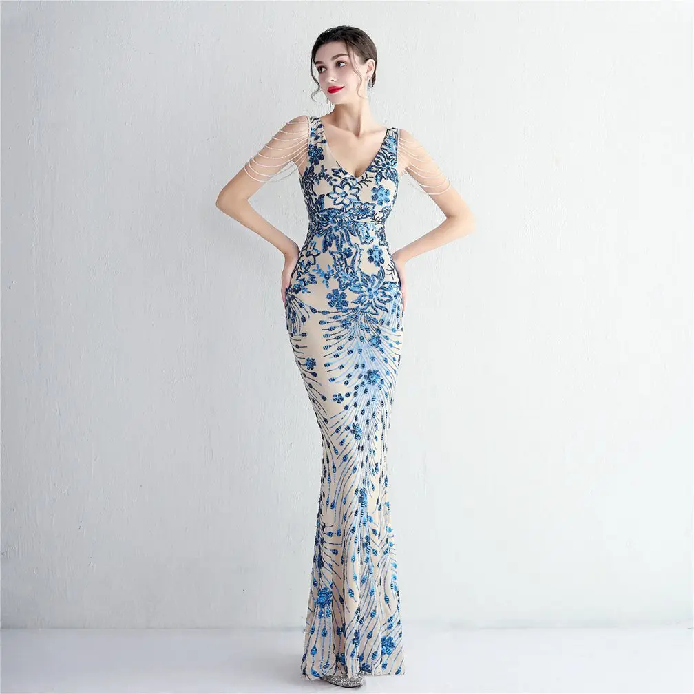 Prom Dress V-Neck Floor-Length Sequin Evening Dresses Mermaid Beading Evening Gown
Prom Dress V-Neck Floor-Length Sequin Evening Dresses Mermaid Beading Evening Gown