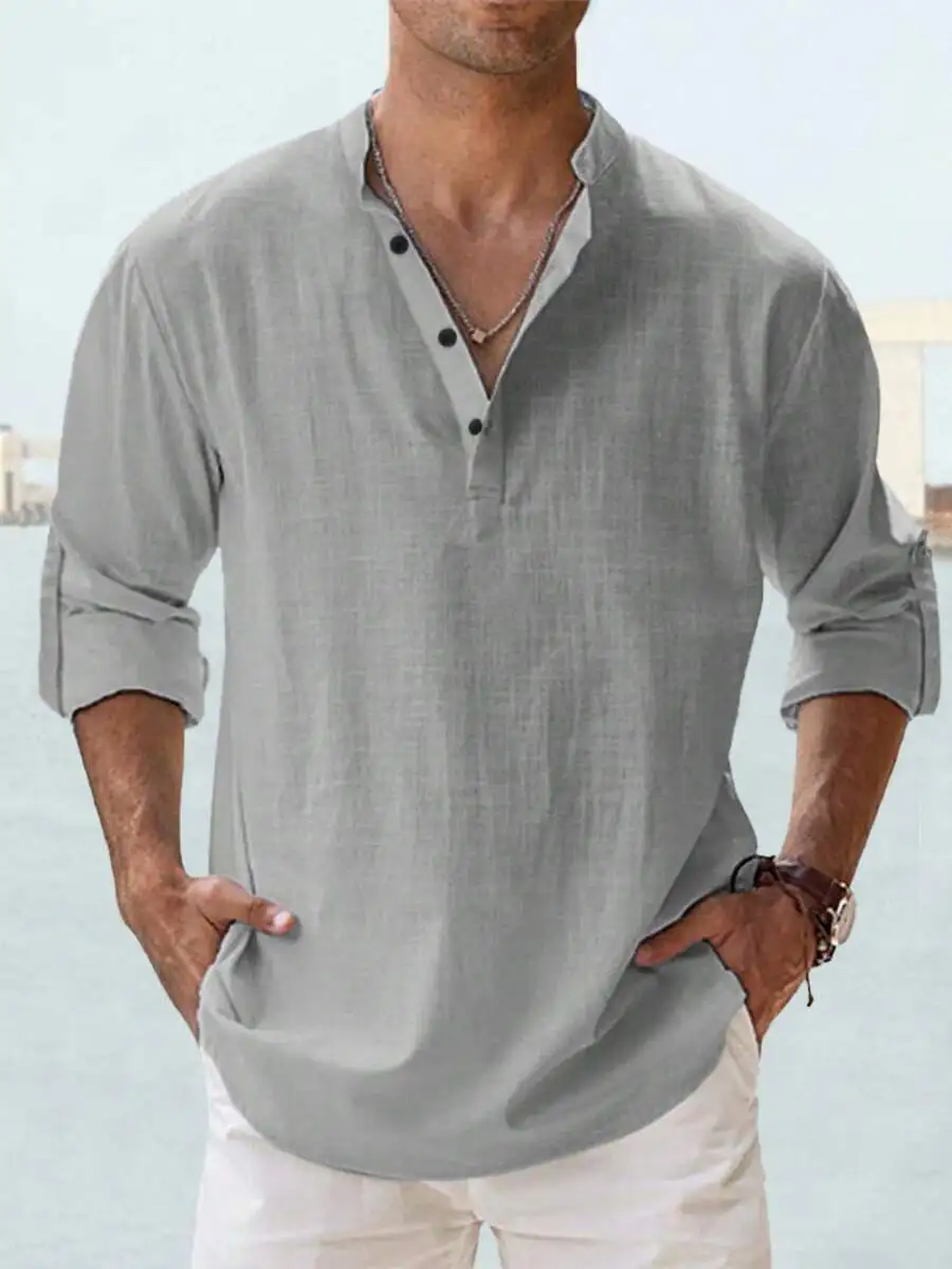 Mens Cotton Stand Collar Long Sleeve Loose Fit Casual Shirt
Mens Cotton Stand Collar Long Sleeve Loose Fit Casual Shirt