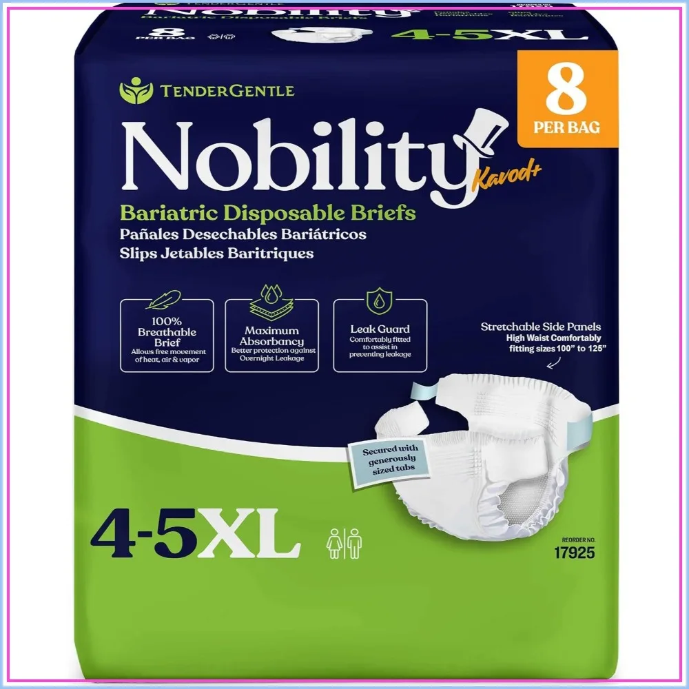 8 Bariatric Disposable Briefs, 4-5XL Adult Diapers with Tabs, Stretchable Side Panels, Maximum Absorbency
8 Bariatric Disposable Briefs, 4-5XL Adult Diapers with Tabs, Stretchable Side Panels, Maximum Absorbency