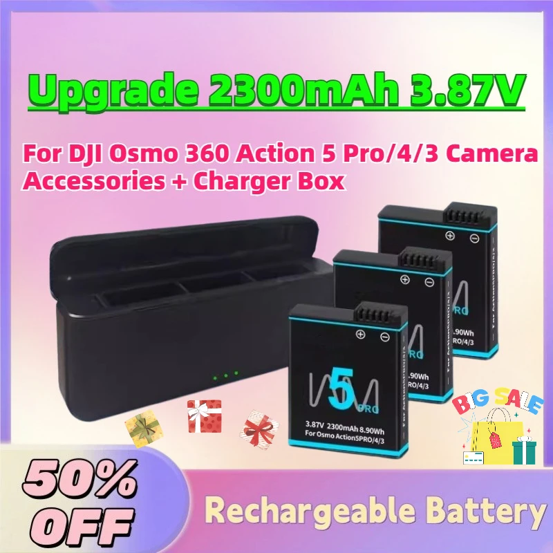 Fast Shipping Upgrade 2300mAh 3.87V Replacement Battery for DJI Osmo 360 Action 5 Pro/4/3 Camera Accessories + Charger Box
Fast Shipping Upgrade 2300mAh 3.87V Replacement Battery for DJI Osmo 360 Action 5 Pro/4/3 Camera Accessories + Charger Box