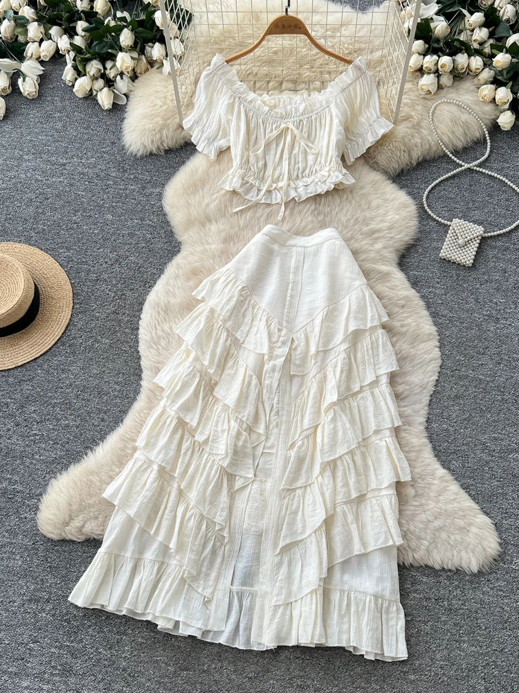 Summer Slimming High Waist Cake Skirt Two-Piece Set Women's Fashion Sleeveless Gathered Ruffle Detail Commute Style Ensemble
Summer Slimming High Waist Cake Skirt Two-Piece Set Women's Fashion Sleeveless Gathered Ruffle Detail Commute Style Ensemble