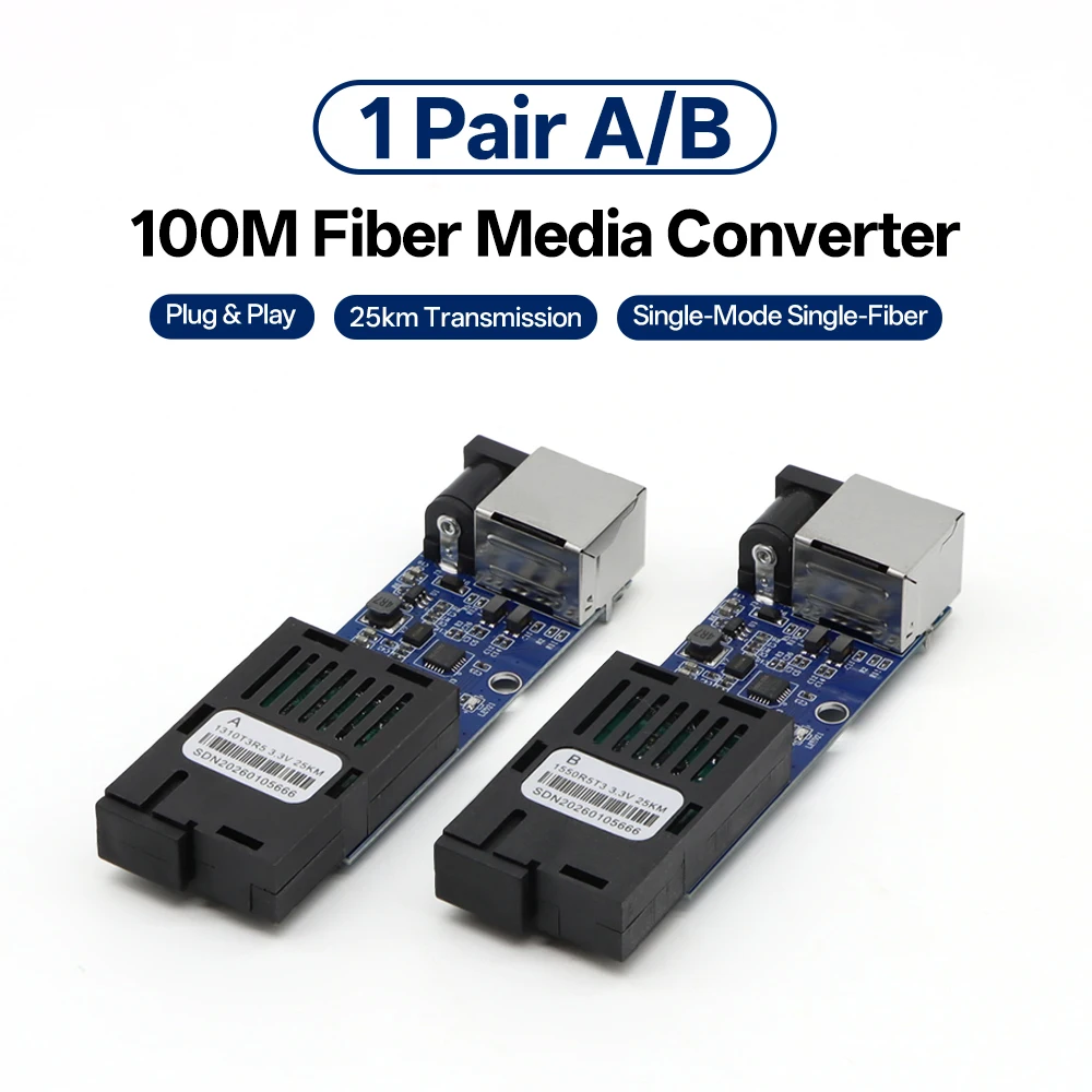 BYXGD 10/100Mbps Fiber Media Converter A/B Pair, Industrial Grade BIDI Single Fiber 25KM SC RJ45 Transceiver for CCTV & FTTH
BYXGD 10/100Mbps Fiber Media Converter A/B Pair, Industrial Grade BIDI Single Fiber 25KM SC RJ45 Transceiver for CCTV & FTTH