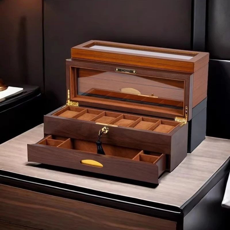 Wood Watch Box with Lock, 6-Slot Double-Layer Drawer Display Case for Mechanical Watches & Jewelry, Secure Storage Organizer
Wood Watch Box with Lock, 6-Slot Double-Layer Drawer Display Case for Mechanical Watches & Jewelry, Secure Storage Organizer