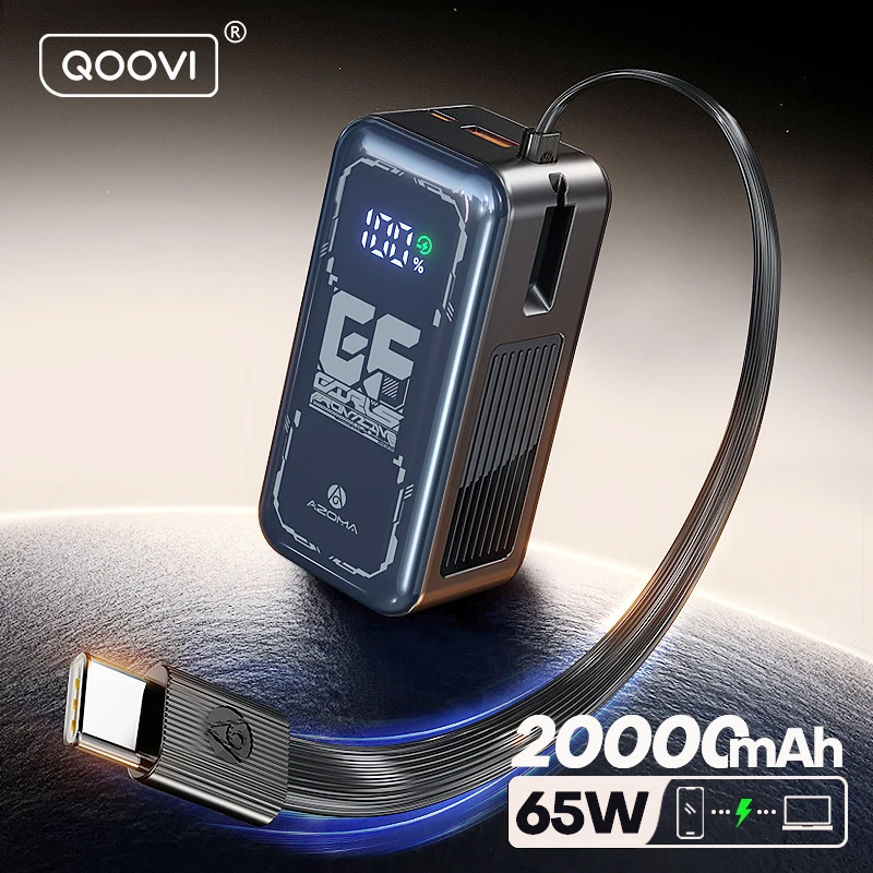 QOOVI 20000mah Power Bank PD 65W Fast Charging Built-in Cable External Large Battery Portable Charger For iPhone Samsung Xiaomi
QOOVI 20000mah Power Bank PD 65W Fast Charging Built-in Cable External Large Battery Portable Charger For iPhone Samsung Xiaomi